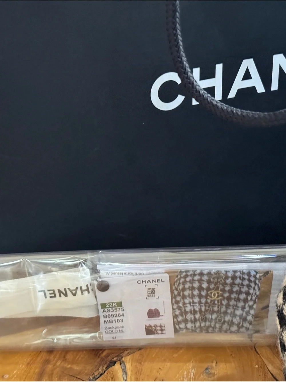 CHANEL Black & White Houndstooth Tweed Drawstring Bucket Bag 2022